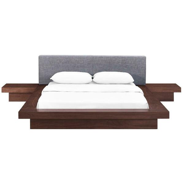 Modway Furniture Freja 3 Piece Queen Fabric Bedroom Set, Walnut Gray MOD-5492-WAL-GRY-SET